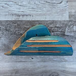 Handmade Studio Pottery Turquoise Ceramic Wall Pocket Vase Sculpture